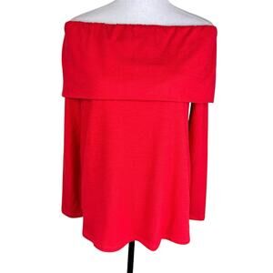 LOFT NEW Bright Red Fold Down Off The Shoulder Knit Cozy Long Sleeve Sweater